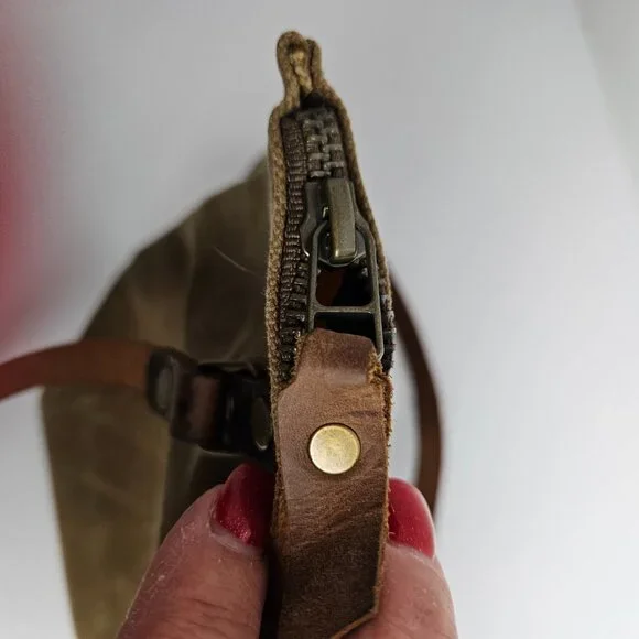 Canvas Shoulder Bag In Blue Waxed Canvas Farmers Market Tote Shoulder Bag - Picture 5 of 16